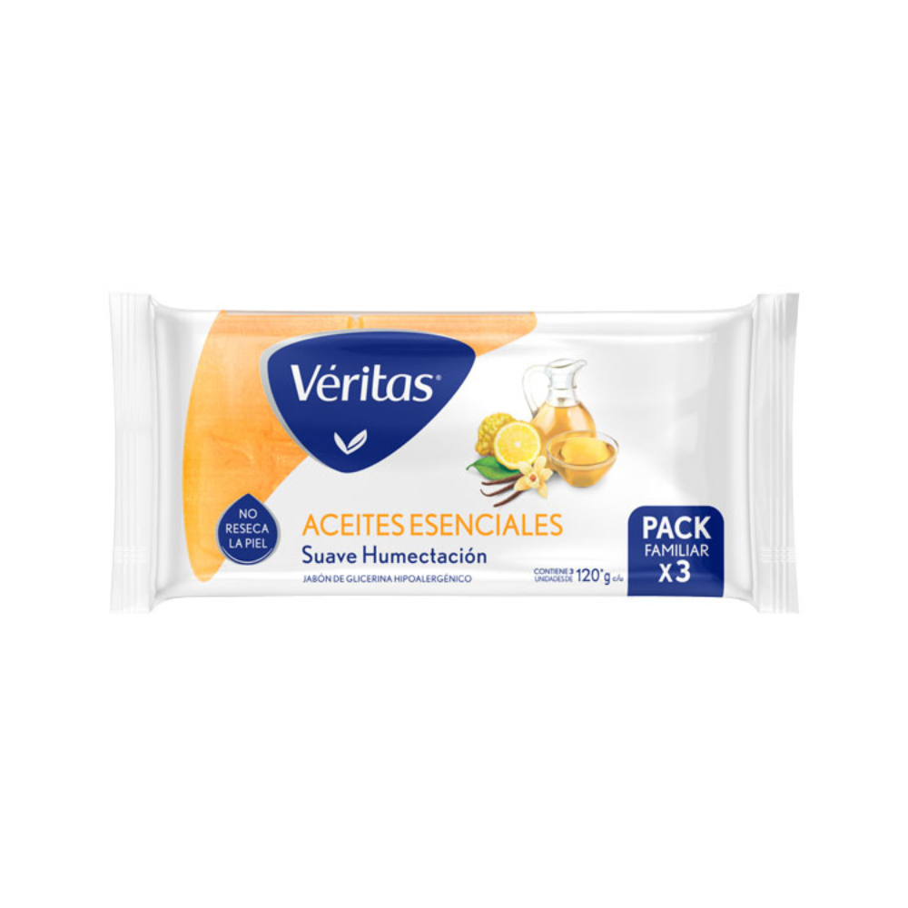 Jabón Veritas Glicerina Aceites Esenciales 3 unid x 120 gr