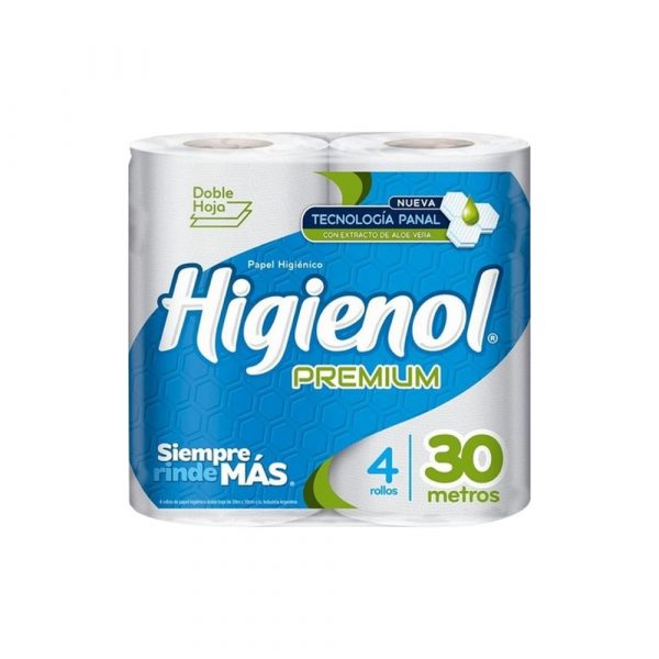 Papel Higiénico Higienol DH Premium con Tecnología y Aloe 4 unid x 30 mts