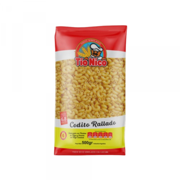 Fideos Tío Nico Codito Rayado 500 gr