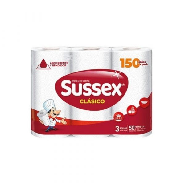 Rollo de Cocina Sussex Clásico 3 unidades x 50 Paños