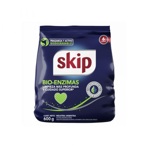 Jabón Skip Baja Espuma Bio-Enzimas 600 gr
