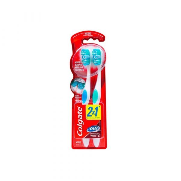 Cepillo Colgate 360 Luminous White Mediano 2 unidades
