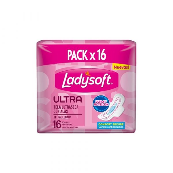 Toallas Ladysoft Ultrafina Tela Seca Extracto de Algodón 16 unidades