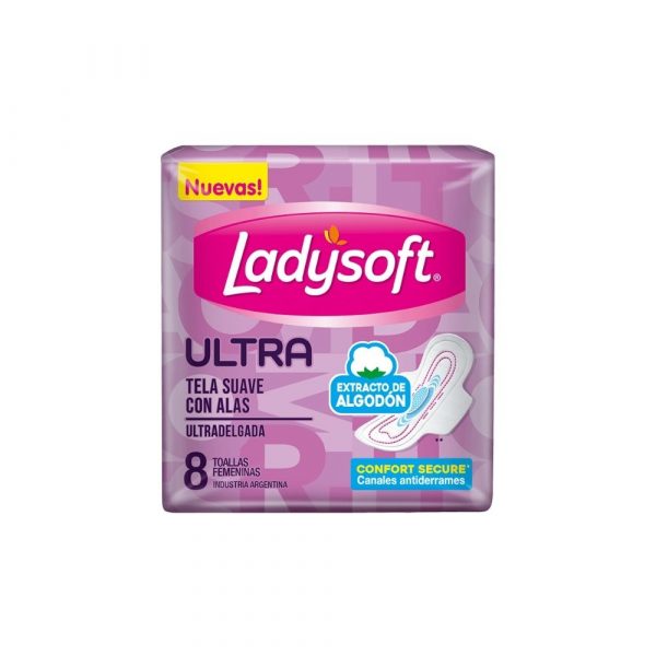 Toallas Ladysoft Ultrafina Tela Suave Extracto de Algodón 8 unidades