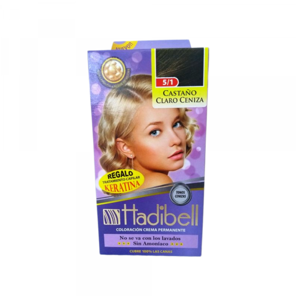 Tintura Kit Hadibell 5.1 Castaño Claro Ceniza