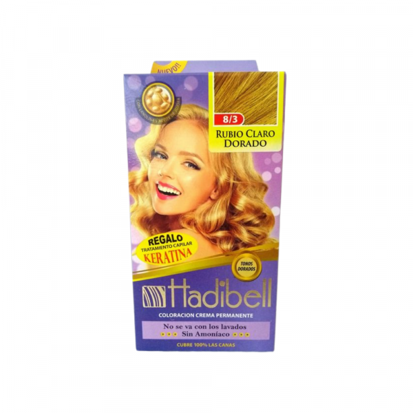 Tintura Kit Hadibell 8.3 Rubio Claro Dorado
