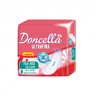 Toallas Doncella Ultra Fina Tela Seca c/Alas 8 unidades