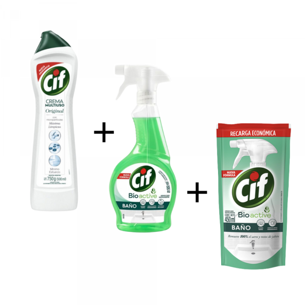 Promo Cif Crema 750 ml Original + Baño Gatillo 500 ml + Baño 450 ml DP de Regalo