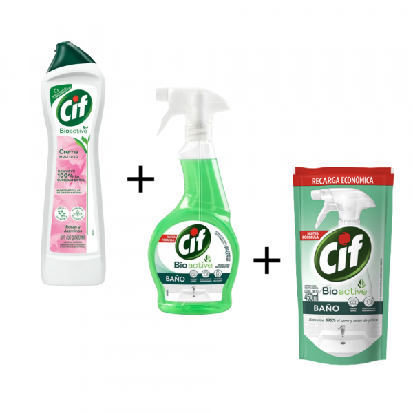 Promo Cif Crema 750 ml Rosas + Baño Gatillo 500 ml + Baño 450 ml DP de Regalo