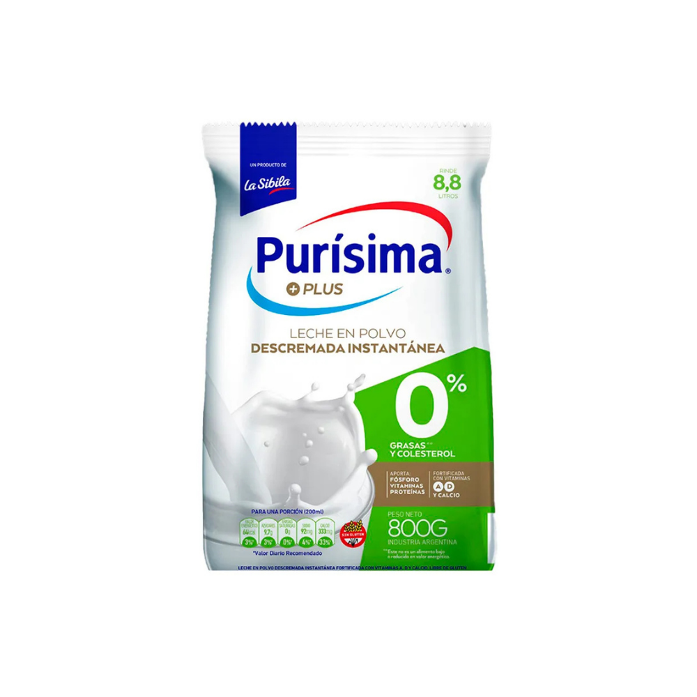 Leche en Polvo Purísima Más Plus Descremada 800 gr