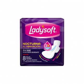 Toallas Ladysoft Nocturnas XL Absorción Suave con Alas x 8 unidades
