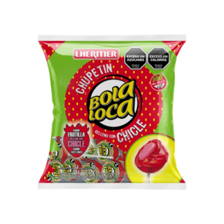 Chupetín con Chicle Bola Loca Frutilla 384 gr (24 unidades)