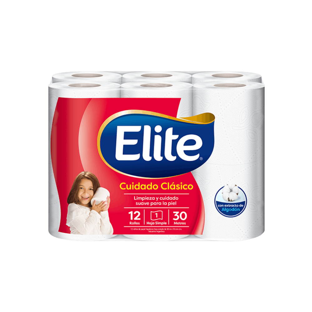 Papel Higiénico Elite HS Cuidado Clásico 12 x 30 mt